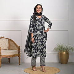 Stylish Rayon Black Kurta Pajama Set with Dupatta