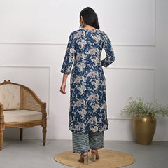 Stylish Rayon Blue Kurta Pajama Set with Dupatta