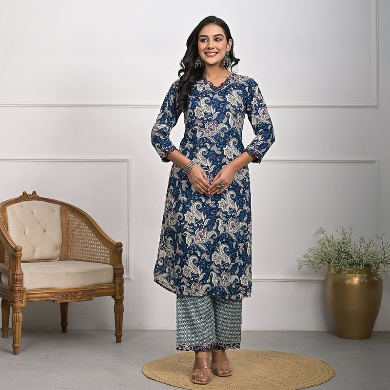 Stylish Rayon Blue Kurta Pajama Set with Dupatta