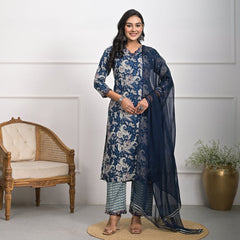 Stylish Rayon Blue Kurta Pajama Set with Dupatta