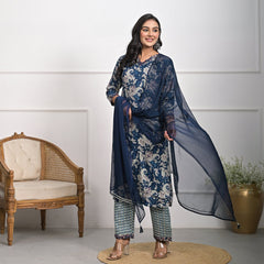 Stylish Rayon Blue Kurta Pajama Set with Dupatta