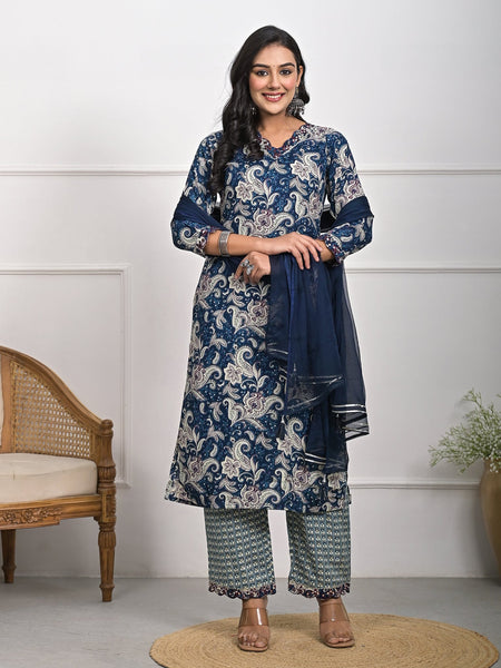 Stylish Rayon Blue Kurta Pajama Set with Dupatta