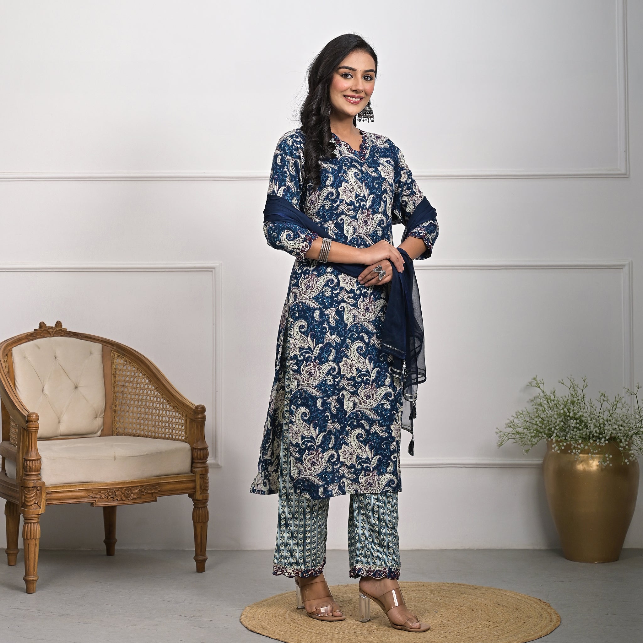 Stylish Rayon Blue Kurta Pajama Set with Dupatta