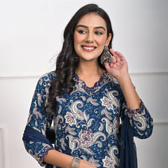 Stylish Rayon Blue Kurta Pajama Set with Dupatta