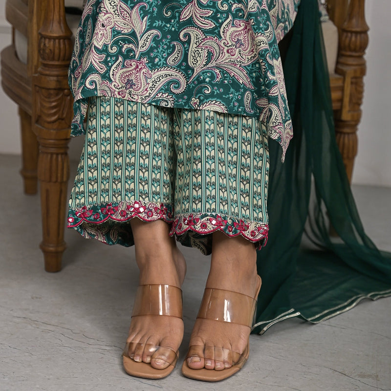 Stylish Rayon Green Kurta Pajama Set with Dupatta
