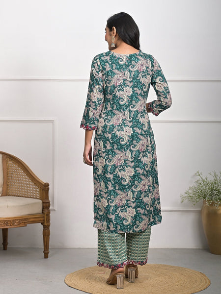 Stylish Rayon Green Kurta Pajama Set with Dupatta