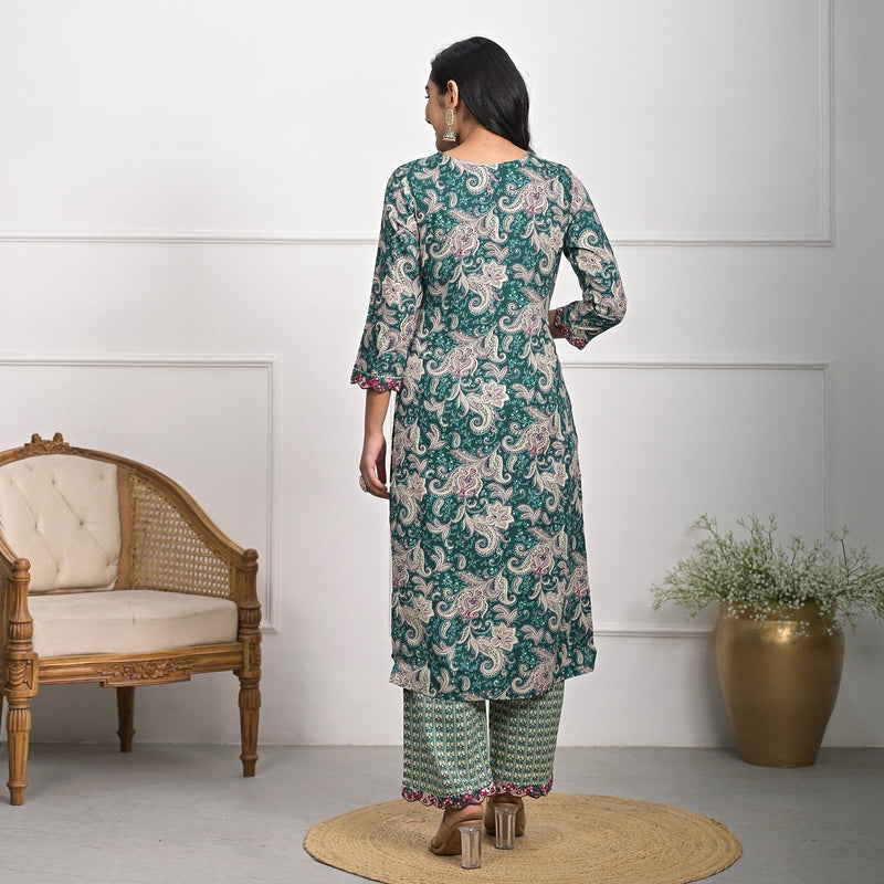 Stylish Rayon Green Kurta Pajama Set with Dupatta