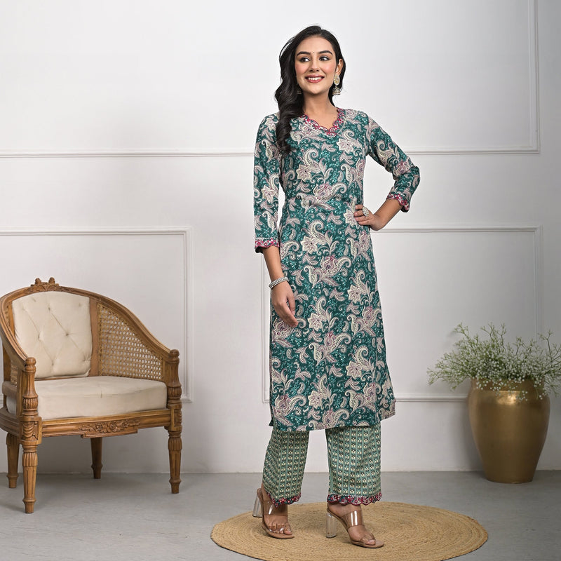 Stylish Rayon Green Kurta Pajama Set with Dupatta