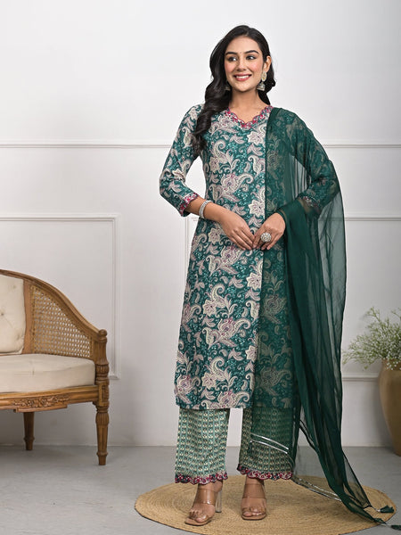 Stylish Rayon Green Kurta Pajama Set with Dupatta
