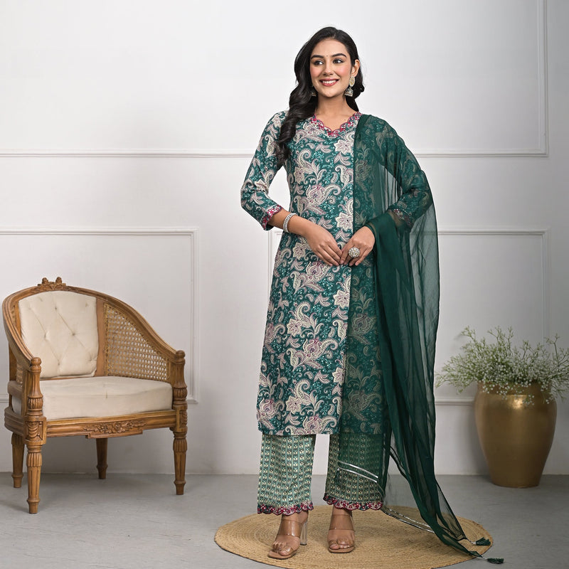 Stylish Rayon Green Kurta Pajama Set with Dupatta