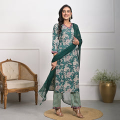 Stylish Rayon Green Kurta Pajama Set with Dupatta
