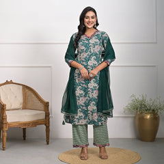 Stylish Rayon Green Kurta Pajama Set with Dupatta