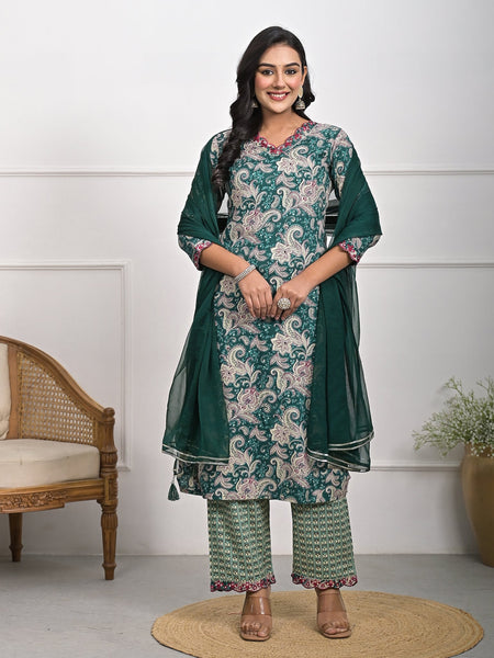 Stylish Rayon Green Kurta Pajama Set with Dupatta