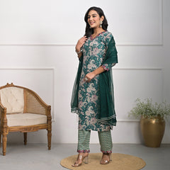 Stylish Rayon Green Kurta Pajama Set with Dupatta