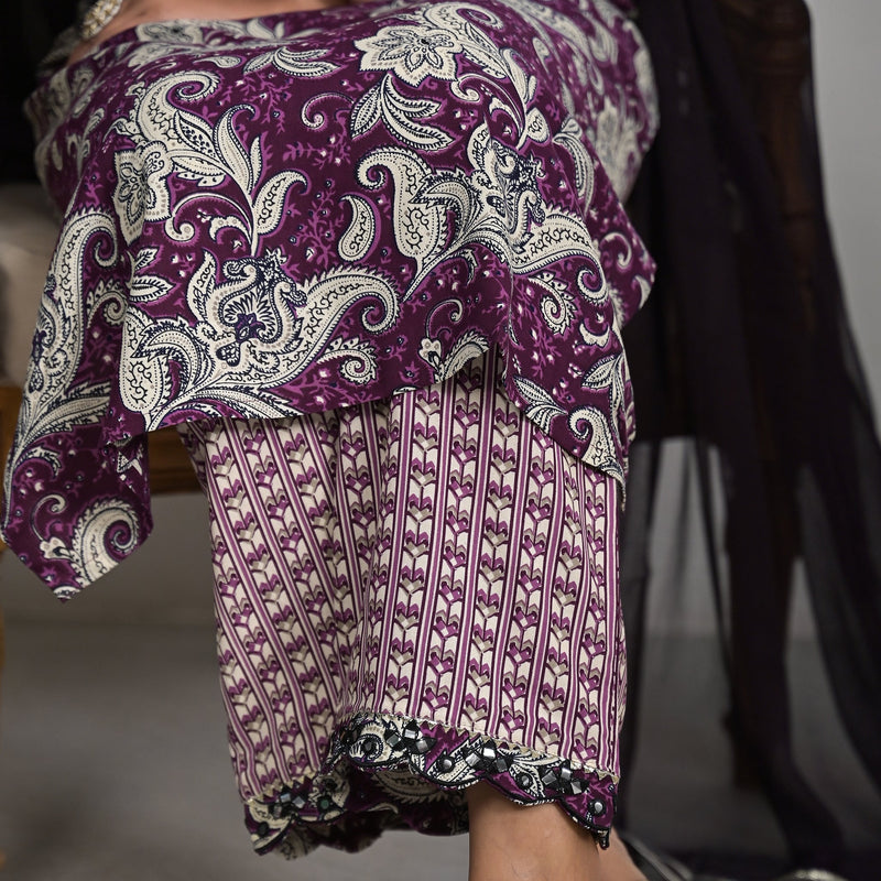 Stylish Rayon Purple Kurta Pajama Set with Dupatta