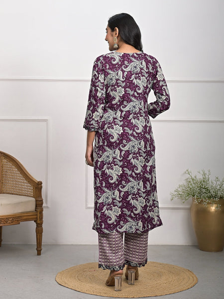 Stylish Rayon Purple Kurta Pajama Set with Dupatta