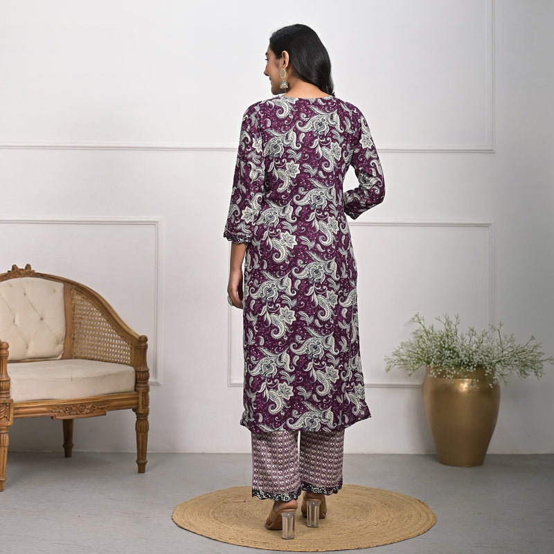 Stylish Rayon Purple Kurta Pajama Set with Dupatta