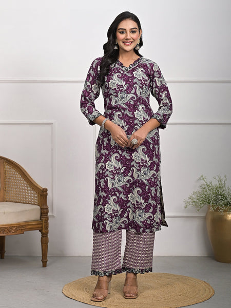Stylish Rayon Purple Kurta Pajama Set with Dupatta