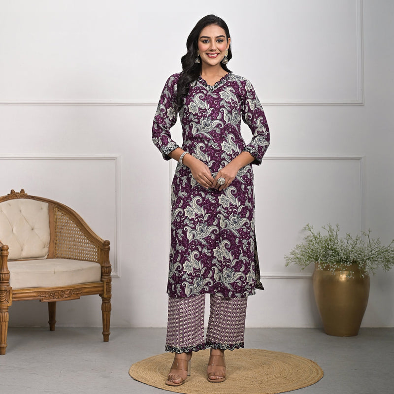 Stylish Rayon Purple Kurta Pajama Set with Dupatta