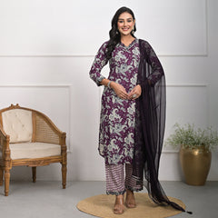 Stylish Rayon Purple Kurta Pajama Set with Dupatta
