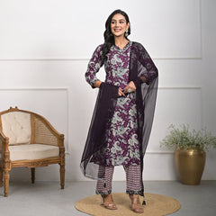 Stylish Rayon Purple Kurta Pajama Set with Dupatta