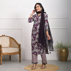 Stylish Rayon Purple Kurta Pajama Set with Dupatta