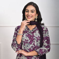 Stylish Rayon Purple Kurta Pajama Set with Dupatta
