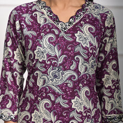 Stylish Rayon Purple Kurta Pajama Set with Dupatta