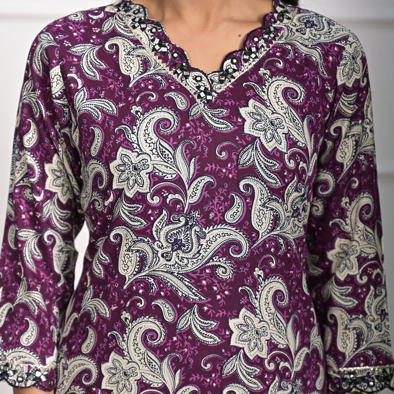 Stylish Rayon Purple Kurta Pajama Set with Dupatta