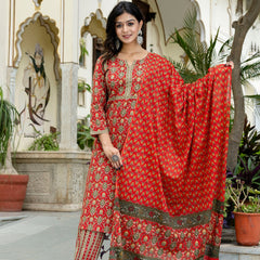 Scarlet Charm Cotton Suit with Dupatta