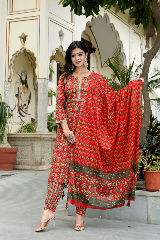 Scarlet Charm Cotton Suit with Dupatta