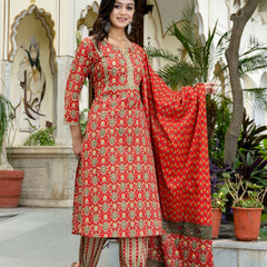 Scarlet Charm Cotton Suit with Dupatta