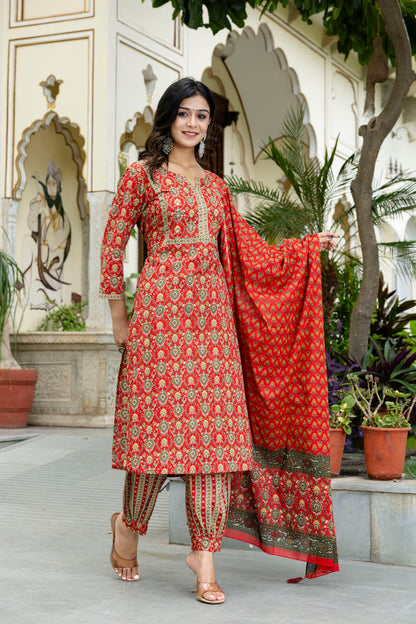 Scarlet Charm Cotton Suit with Dupatta