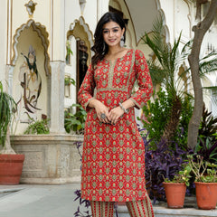 Scarlet Charm Cotton Suit with Dupatta