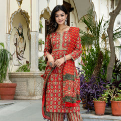 Scarlet Charm Cotton Suit with Dupatta