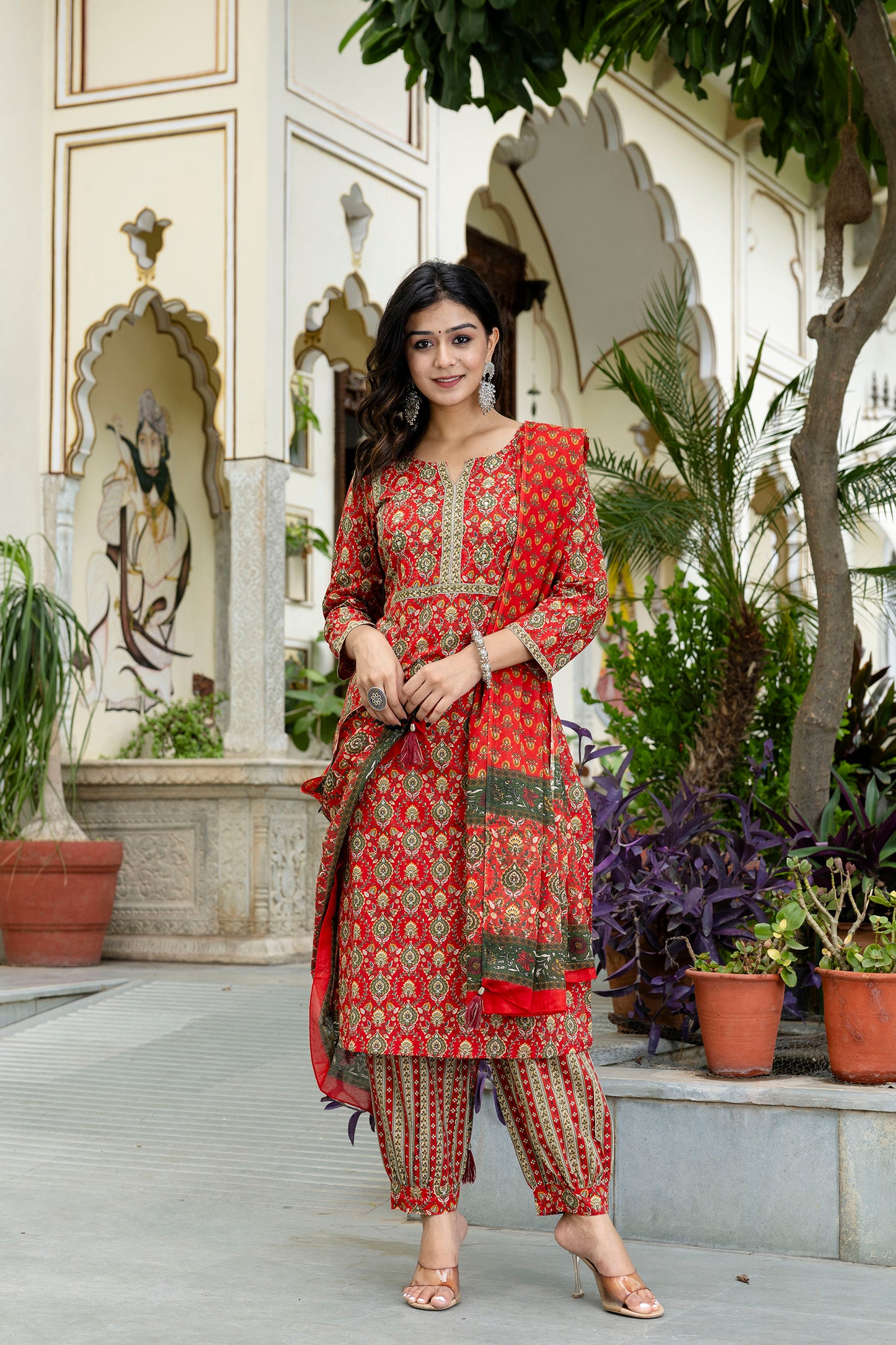 Scarlet Charm Cotton Suit with Dupatta