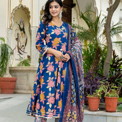 Floral Fusion Anarkali Kurta Pant Set With Dupatta