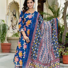 Floral Fusion Anarkali Kurta Pant Set With Dupatta