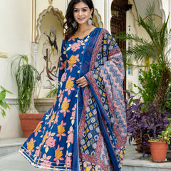 Floral Fusion Anarkali Kurta Pant Set With Dupatta