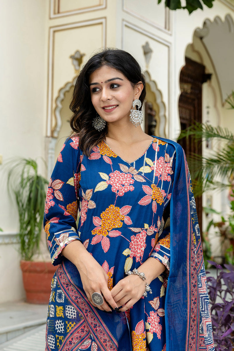 Floral Fusion Anarkali Kurta Pant Set With Dupatta