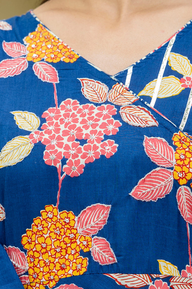 Floral Fusion Anarkali Kurta Pant Set With Dupatta