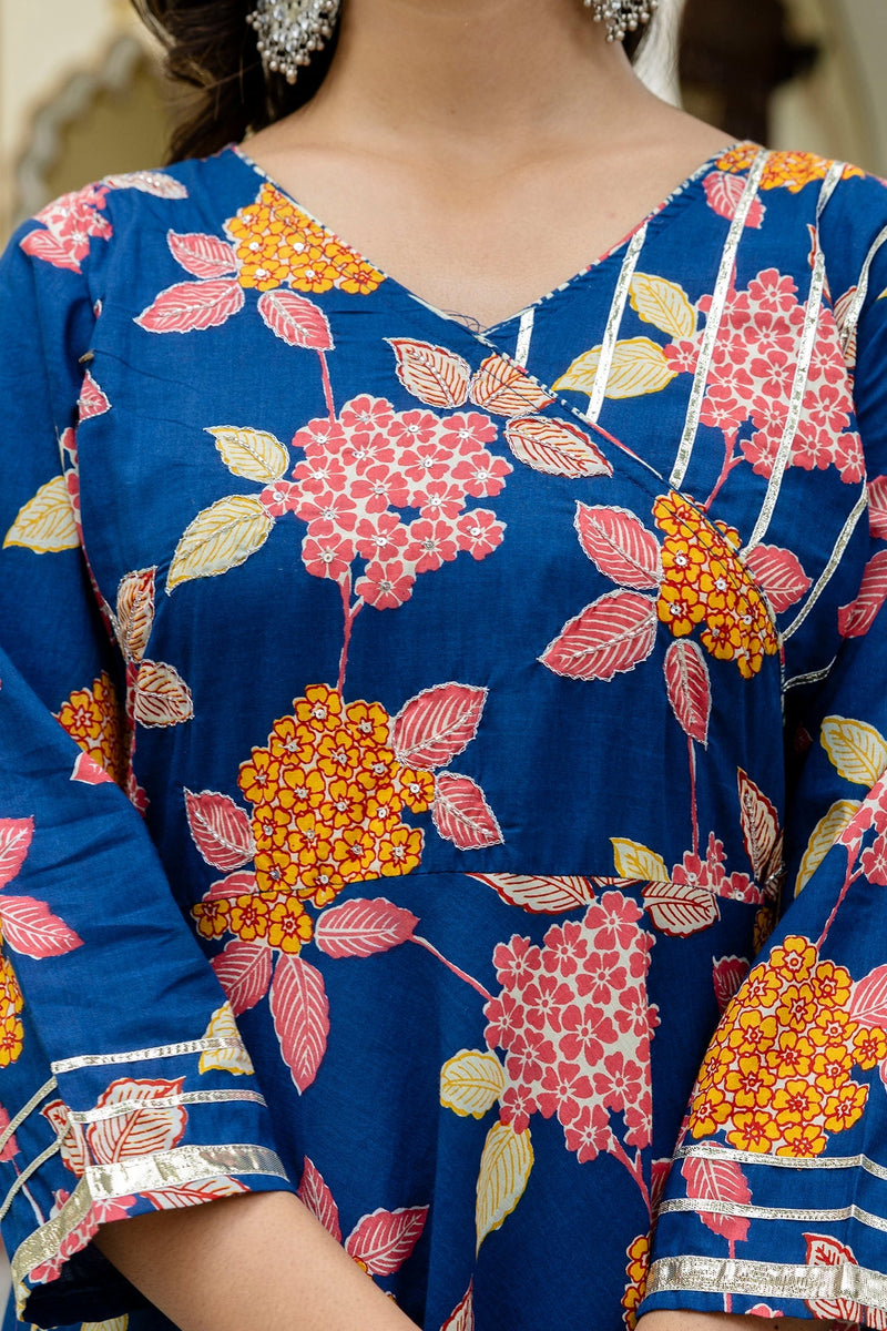 Floral Fusion Anarkali Kurta Pant Set With Dupatta