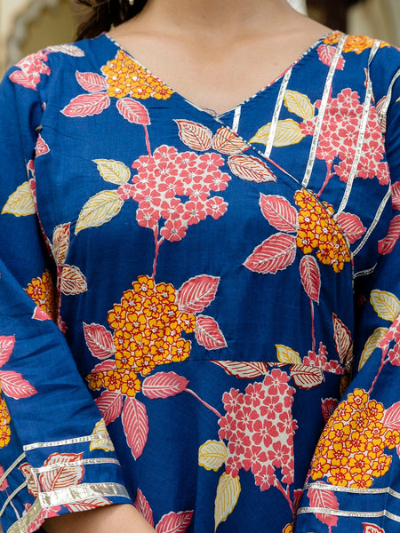 Floral Fusion Anarkali Kurta Pant Set With Dupatta