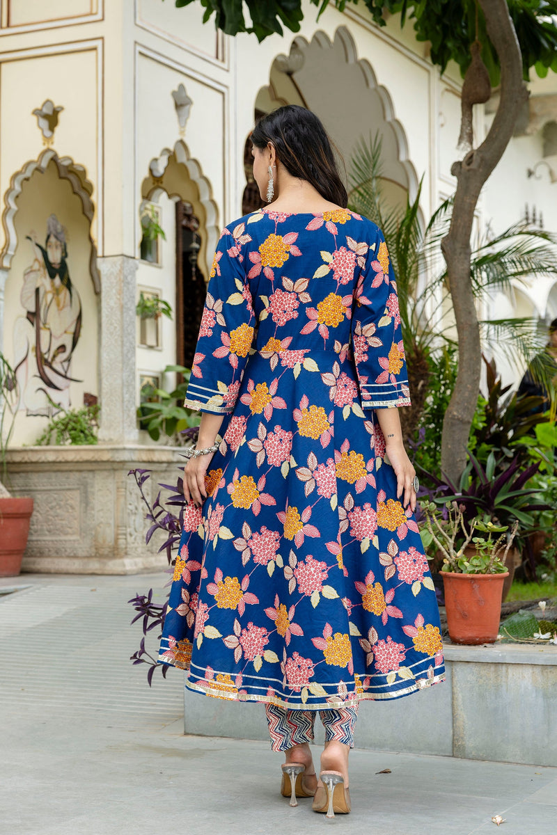 Floral Fusion Anarkali Kurta Pant Set With Dupatta