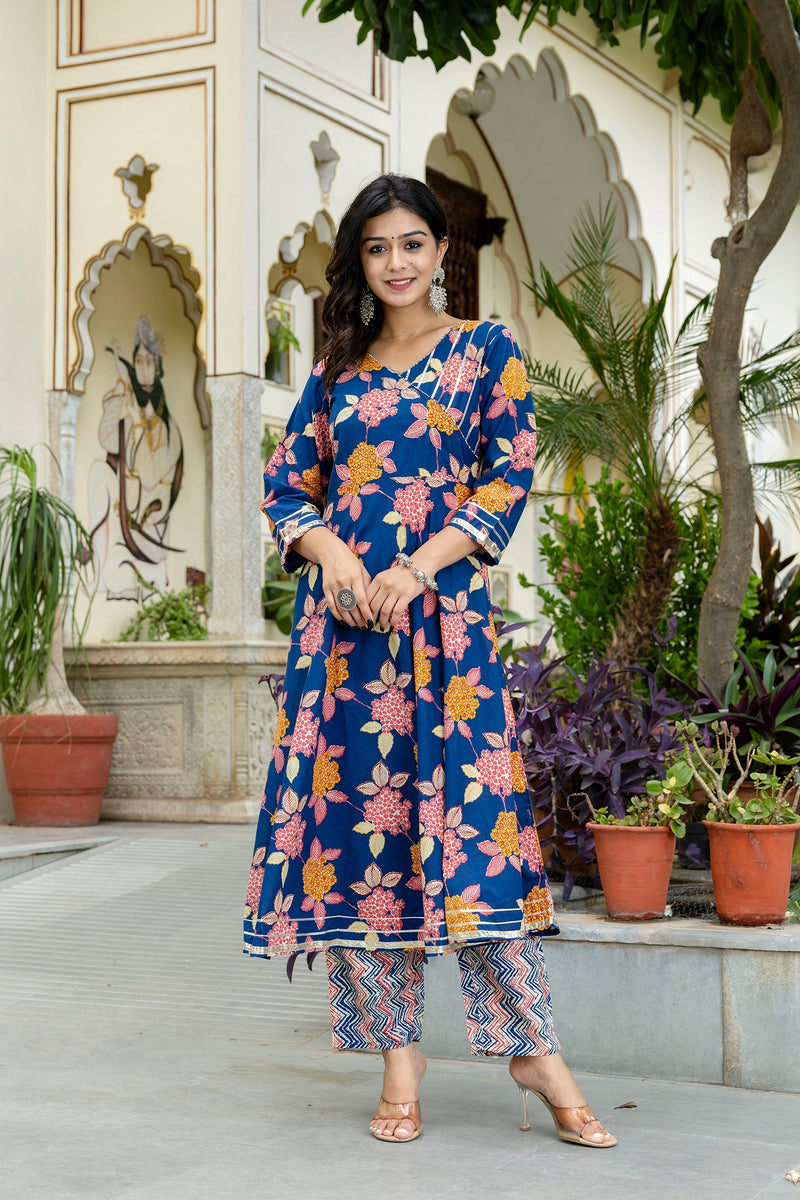 Floral Fusion Anarkali Kurta Pant Set With Dupatta