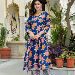 Floral Fusion Anarkali Kurta Pant Set With Dupatta