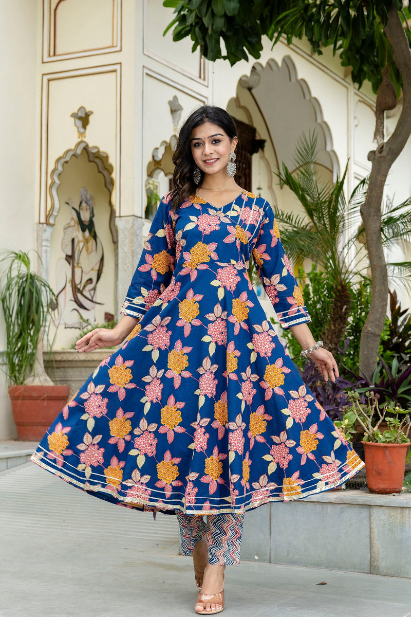 Floral Fusion Anarkali Kurta Pant Set With Dupatta