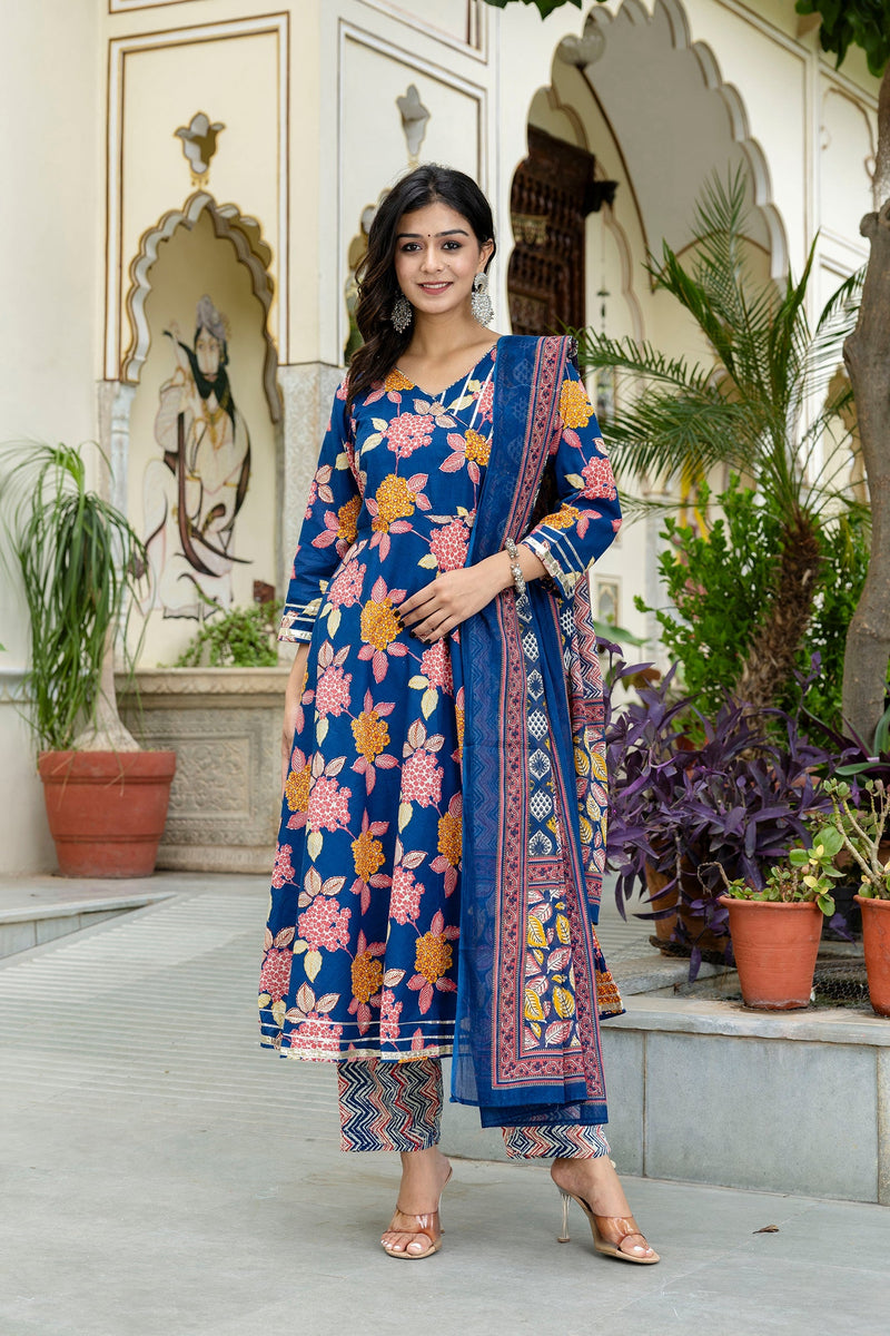 Floral Fusion Anarkali Kurta Pant Set With Dupatta