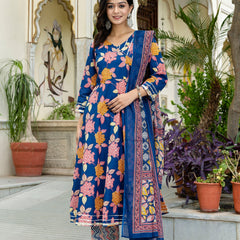 Floral Fusion Anarkali Kurta Pant Set With Dupatta