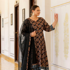 Dark Green Printed Rayon Kurta Pant Dupatta Set for Women (Plus Size)